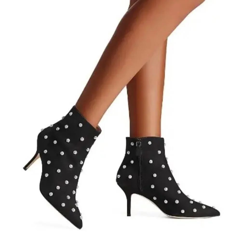 Stuart Weitzman Carine Crystal Black Suede Ankle Boots US 5
